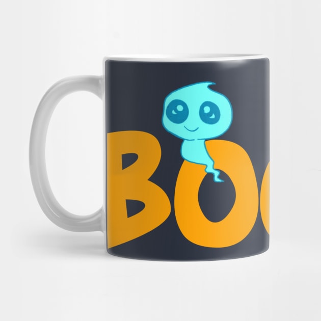 Boo-ze cute ghost cartoon blue orange typography by Blaze_Belushi